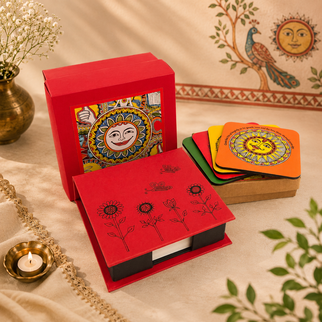 Memo and coaster box madhubani
