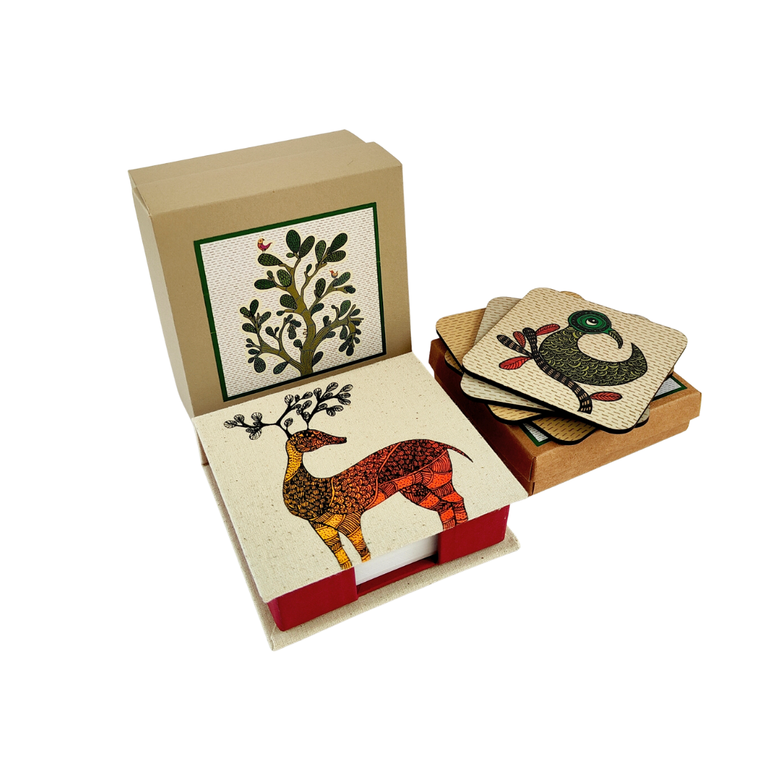Memo and coaster gift box Gond (2)