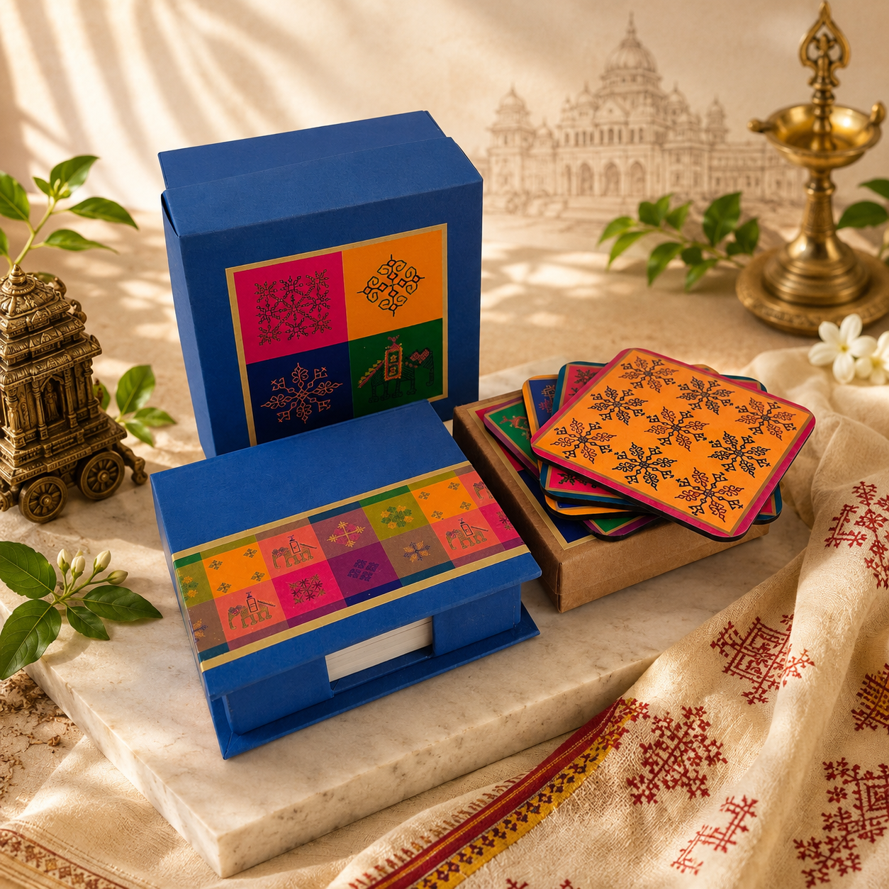 memo and coaster box - Kasuti